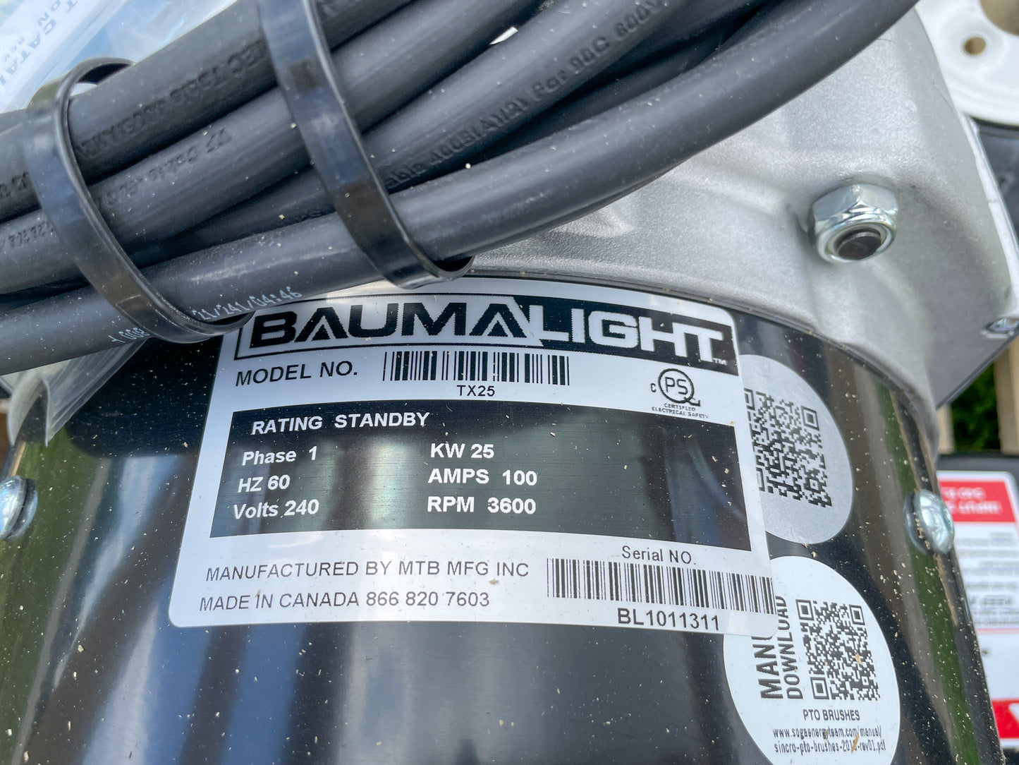 Baumalight TX25 PTO Generator - 25 kW Output, For 10–50 HP Tractors