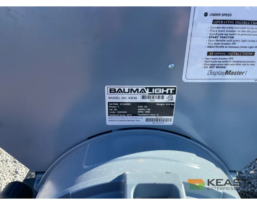 Baumalight KR30 PTO Generator - 30 kW Output For 23-45 HP Tractors Generators