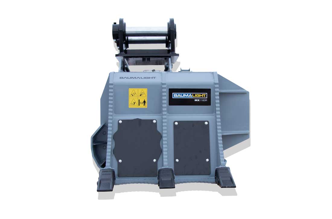 Baumalight MX1160R end view showing rear rake structure