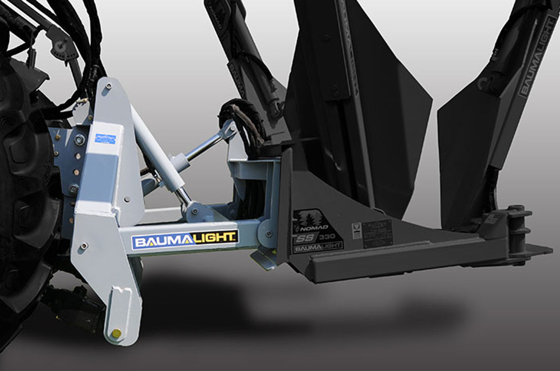 Baumalight PT330 tractor hitch and spade frame connection detail