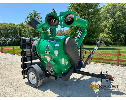 AGI REM VR12 grain vac, full-machine view with folded auger and pipe rack