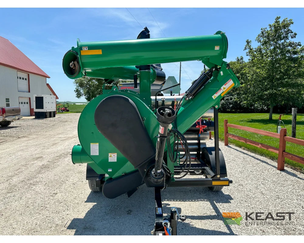 AGI REM VR12 grain vac viewed from the hitch with auger folded for transport
