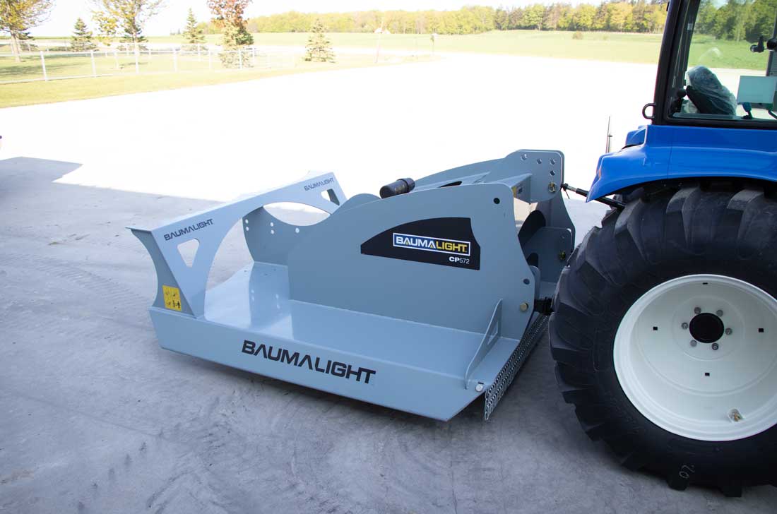 Baumalight CP572 three-point brush cutter, opposite side view on a tractor