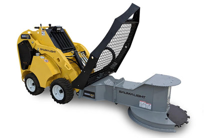 Baumalight DSM230 horizontal saw blade and guard on a mini skid steer