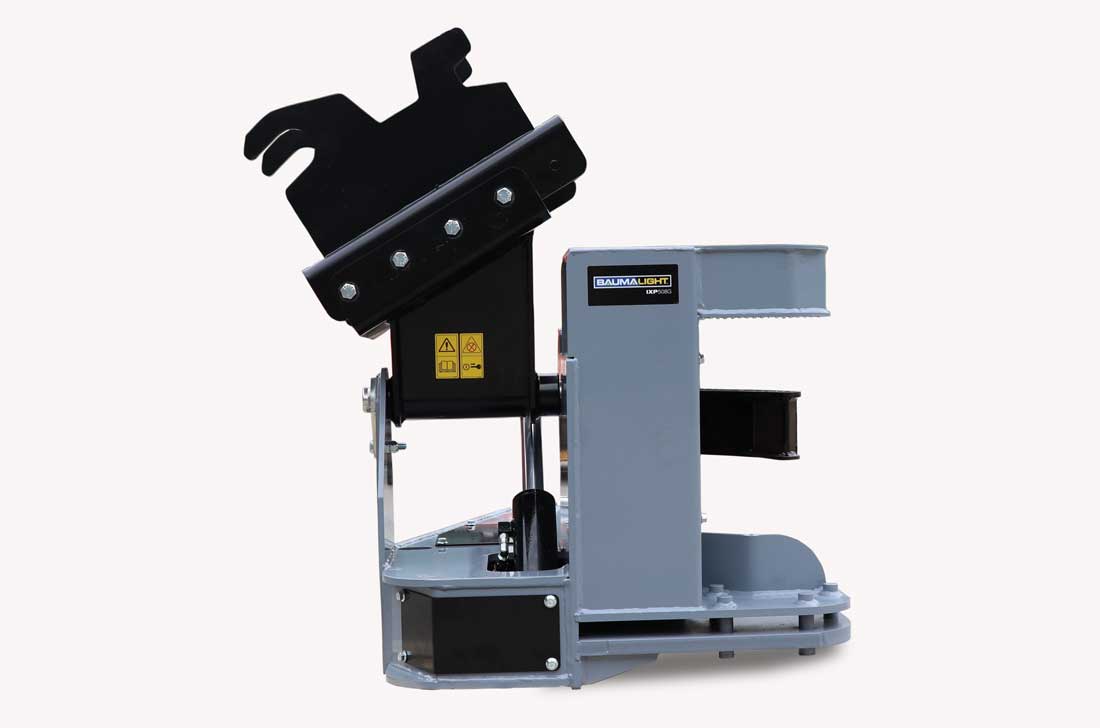 Opposite side of the Baumalight IXP508G shear showing the head pivot and mounting frame