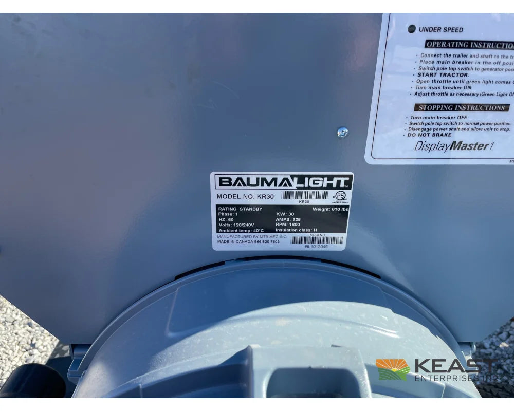 Baumalight KR30 PTO Generator - 30 kW Output For 23-45 HP Tractors Generators