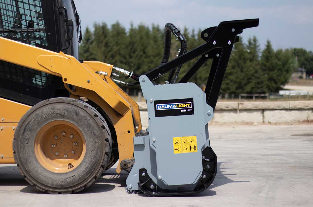 Side view of the Baumalight MS1472 mulcher with model label visible