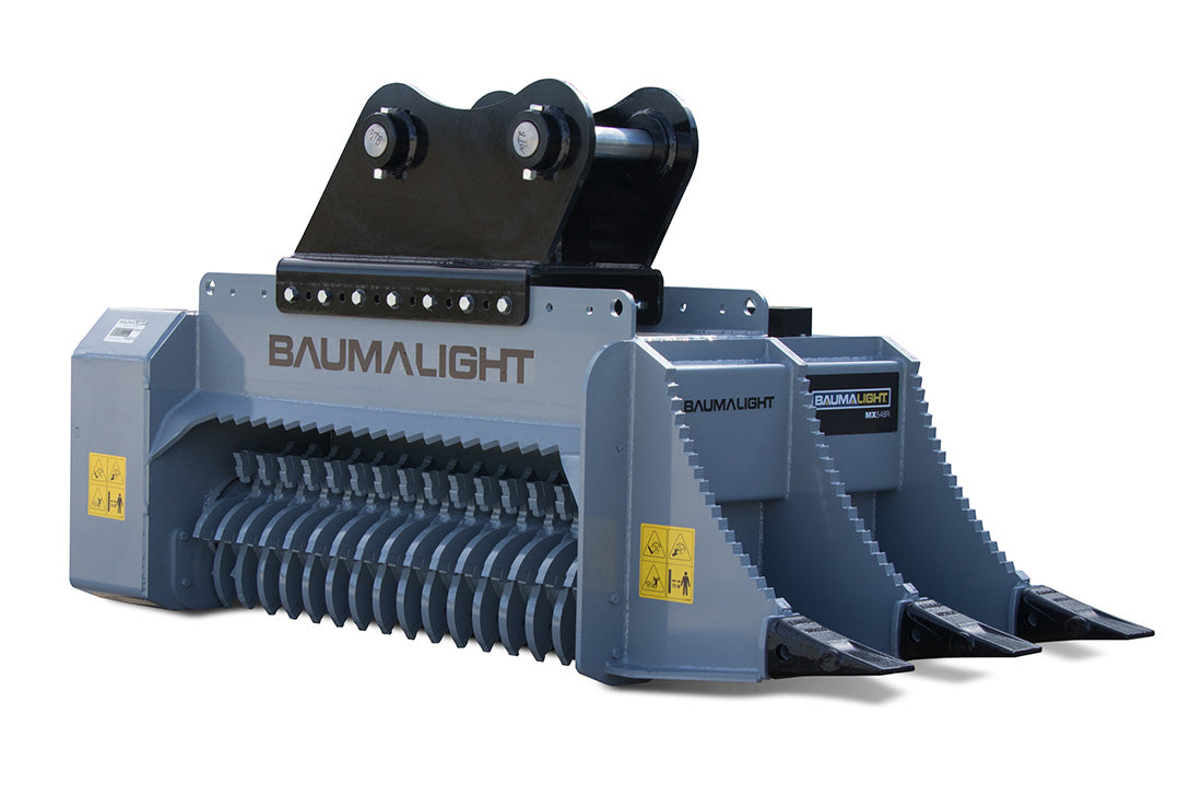 Baumalight MX548R mulcher showing the spiral rotor tooth layout