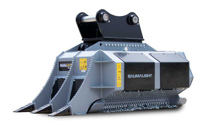 Baumalight MX948R excavator mulcher showing the root rake frame