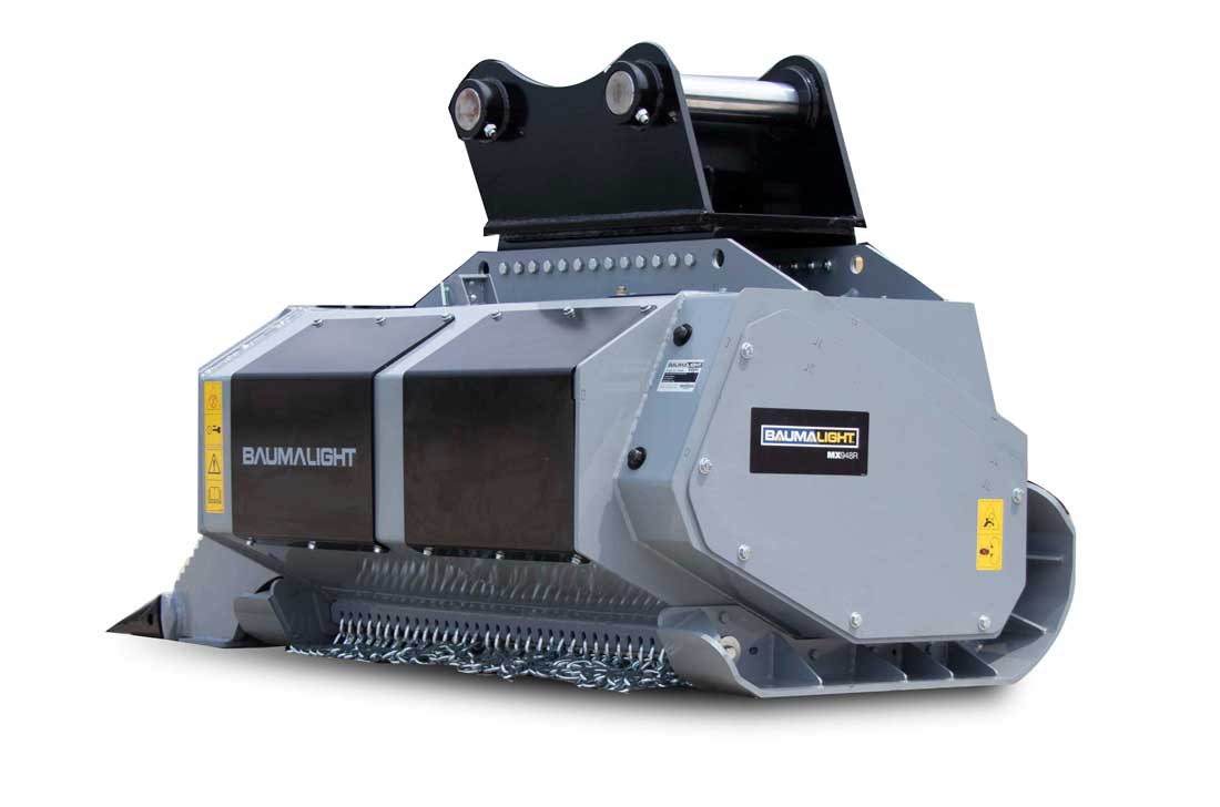Rear three-quarter view of the Baumalight MX948R excavator mulcher