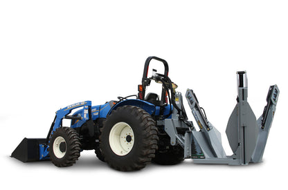 Baumalight PT324 three-point tree spade mounted on a tractor, whole-machine view