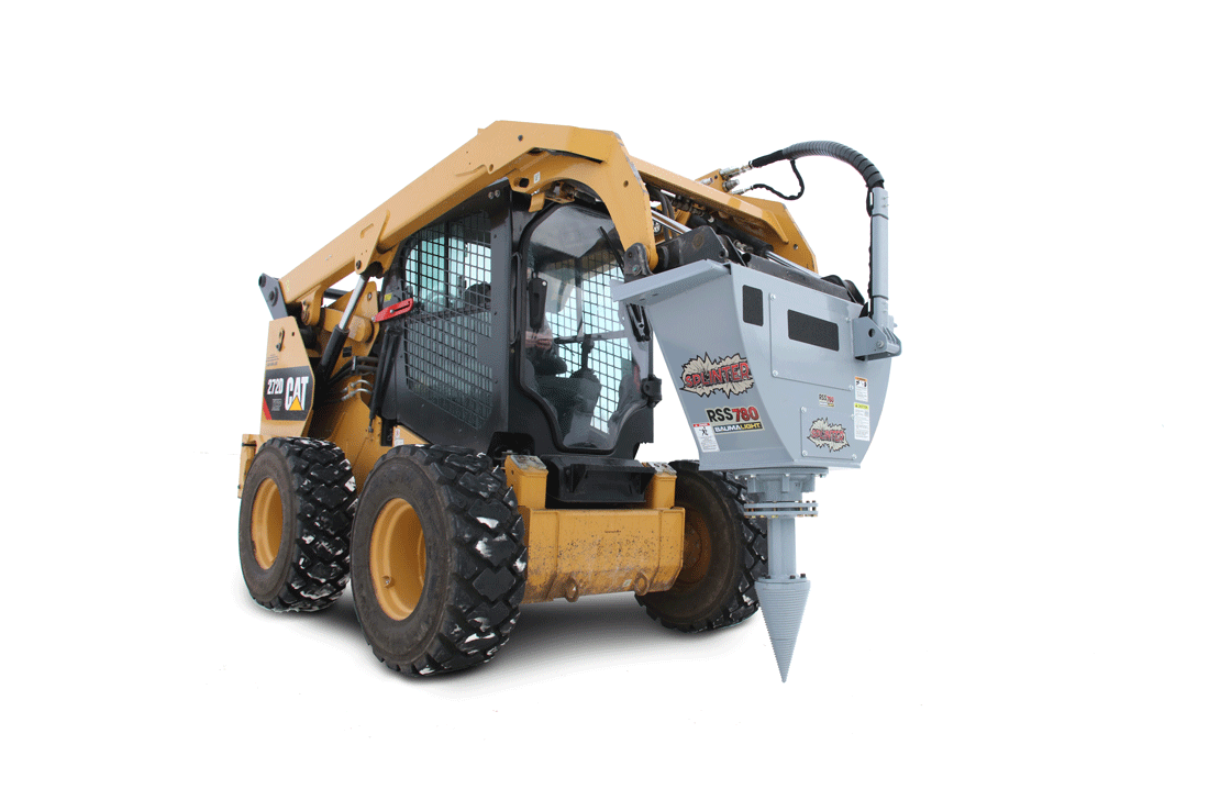 Baumalight RSS780 planetary drive and splitter cone mounted on a skid steer