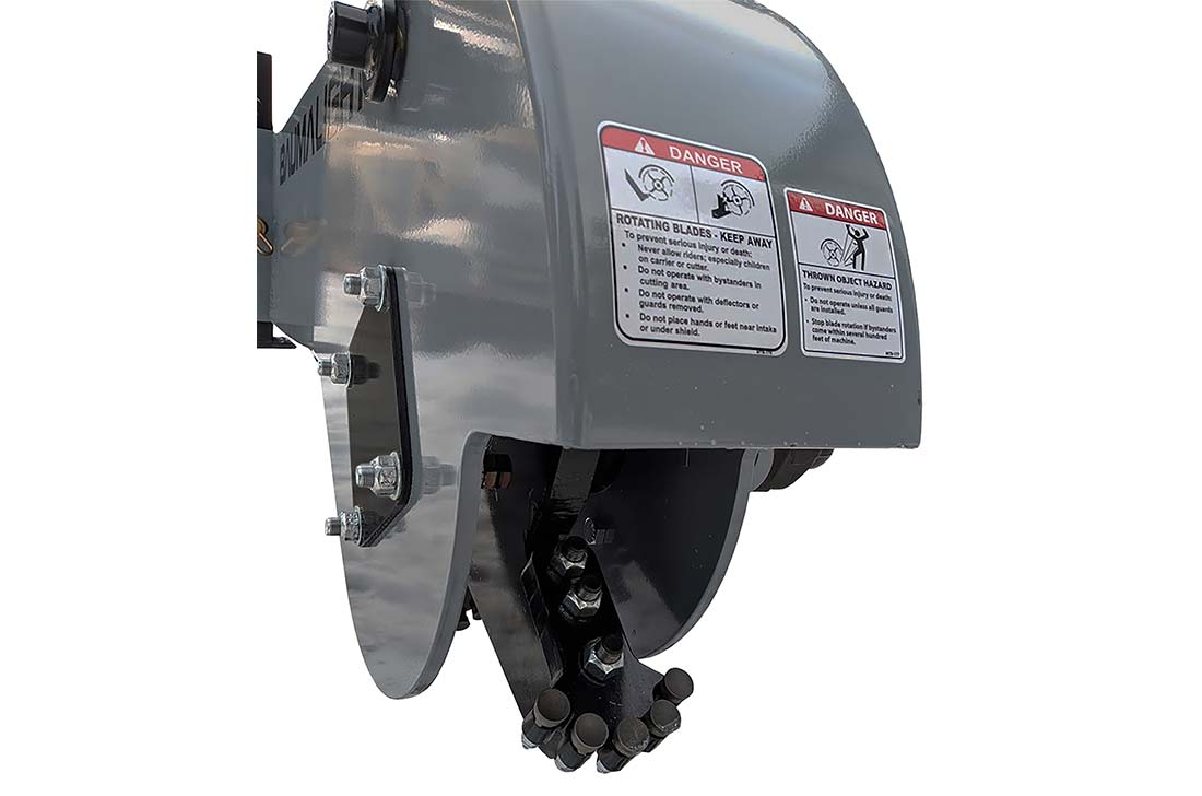 Baumalight S40 cutting wheel, bolt-on teeth and wheel guard, close view
