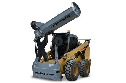 Baumalight SWA560 with boom raised and flail head angled above the skid steer